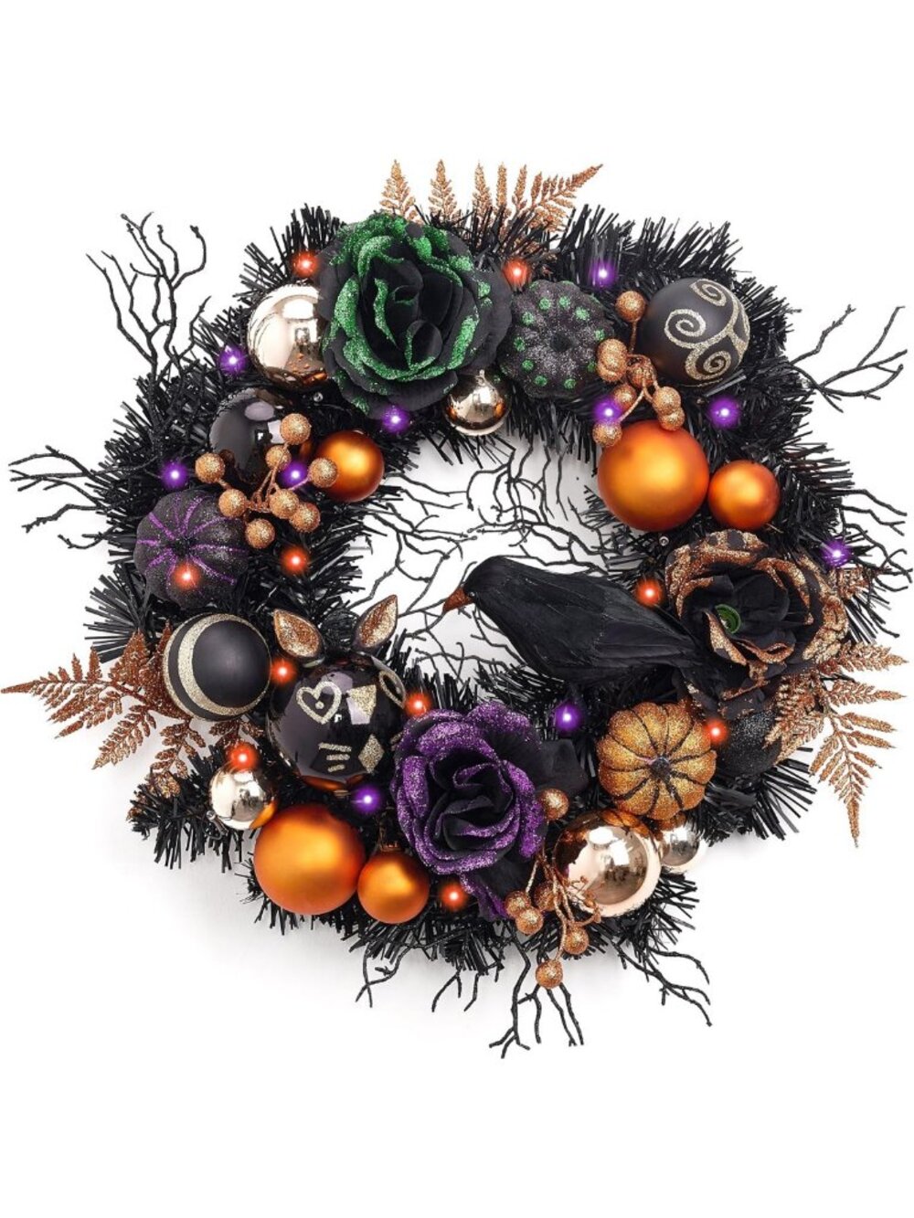18" Halloween Wreath with Lights - Spooky Front Door Decor for Parties & Fall